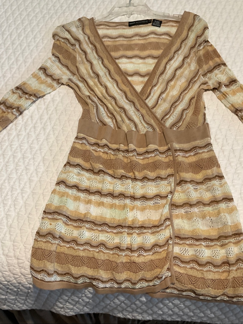 Dana Buchman Beige and Cream Striped Knit Wrap Tunic